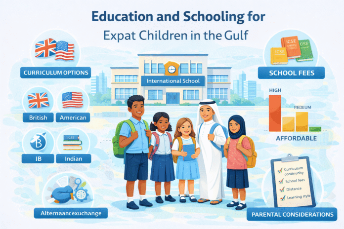 Modern international school classroom with multicultural expat children learning together in the Gulf