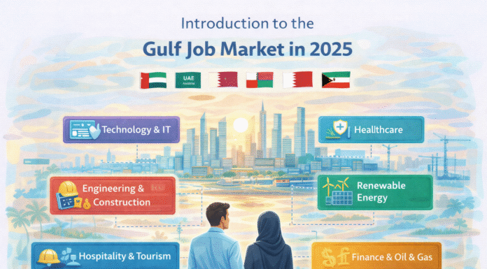 Gulf Job Market 2025: In-Demand Jobs, Salaries & Career Opportunities for Expats Gulf job market 2025 infographic: In-demand sectors like technology, healthcare, engineering, renewable energy, hospitality, finance, and oil & gas for expats in UAE, Saudi Arabia, Qatar, Oman, Kuwait, and Bahrain