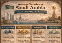 Average Salaries in Saudi Arabia by Industry (2026 Guide) Average salaries in Saudi Arabia by industry showing monthly pay ranges in 2026