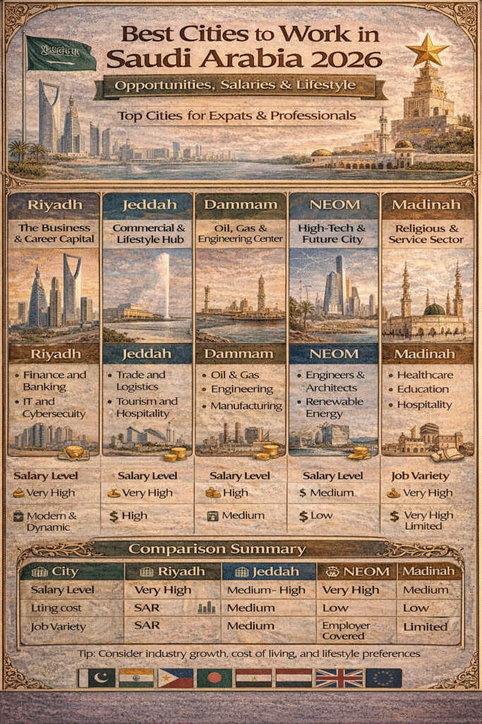 Best cities to work in Saudi Arabia showing job opportunities and lifestyle in 2026