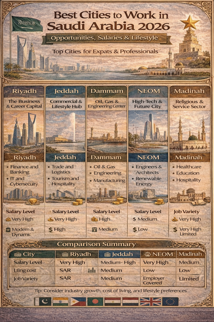 Best Cities to Work in Saudi Arabia 2026 Best cities to work in Saudi Arabia showing job opportunities and lifestyle in 2026