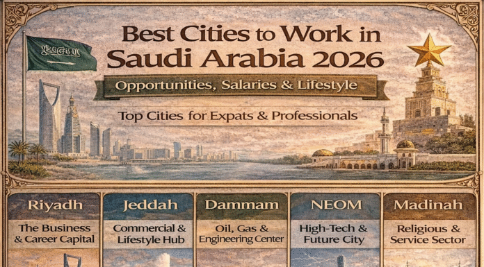 Best Cities to Work in Saudi Arabia (2026): Opportunities, Salaries & Lifestyle Best cities to work in Saudi Arabia showing job opportunities and lifestyle in 2026