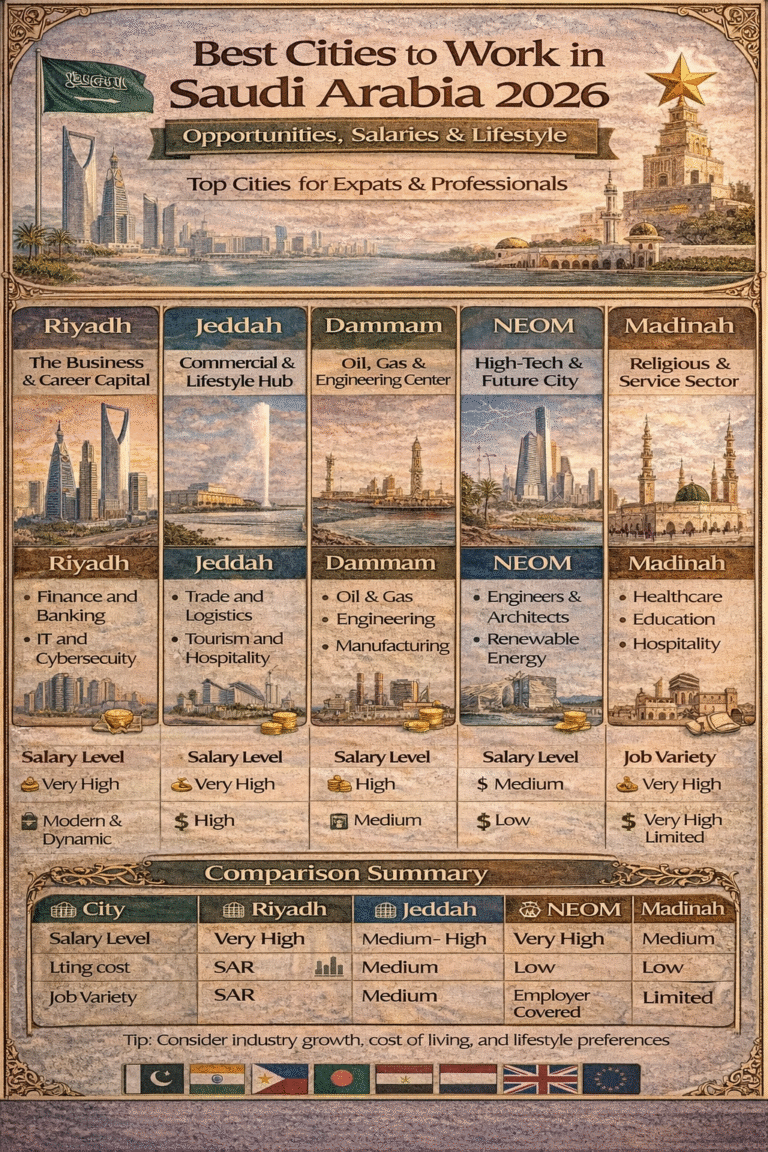 Best cities to work in Saudi Arabia showing job opportunities and lifestyle in 2026
