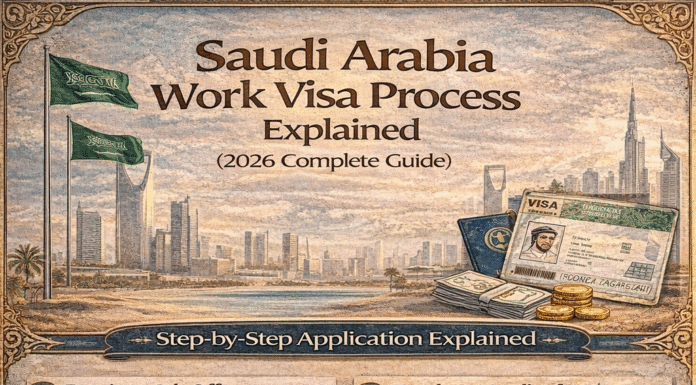 Saudi Arabia Work Visa Process Explained (2026 Complete Guide) Saudi Arabia work visa process showing step-by-step application, required documents, and processing time in 2026