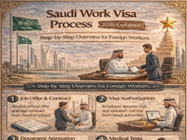 Saudi work visa process 2026 step-by-step infographic for expats