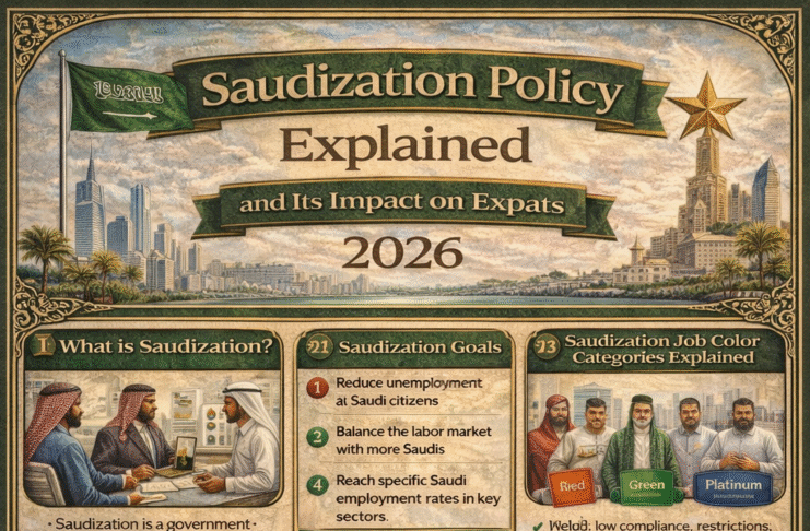 Saudization policy in Saudi Arabia explaining its impact on expat jobs, employment sectors, and work visas in 2026