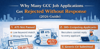 Why Many GCC Job Applications Get Rejected Without Response (2026 Guide) Illustration showing common reasons why GCC job applications are rejected without recruiter response