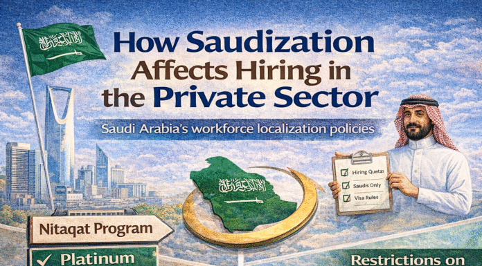 How Saudization Affects Hiring in the Private Sector (Real Examples Infographic explaining how Saudization affects hiring in Saudi Arabia private sector