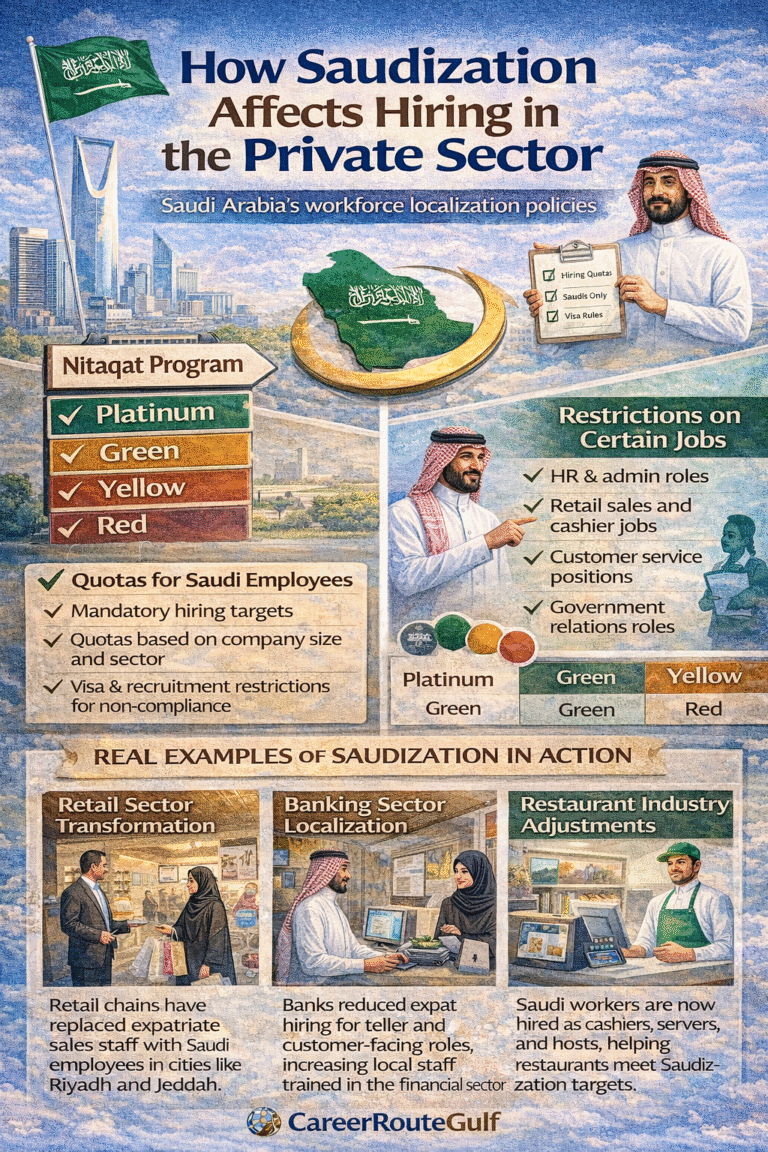 Infographic explaining how Saudization affects hiring in Saudi Arabia private sector