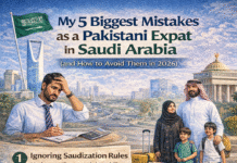 My 5 Biggest Mistakes as a Pakistani Expat in Saudi Arabia (and How to Avoid Them in 2026) Pakistani expats in Saudi Arabia common mistakes infographic