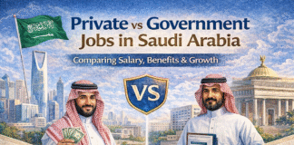 Private vs Government Jobs in Saudi Arabia: Salary, Benefits & Growth Comparison of private vs government jobs in Saudi Arabia showing salary, benefits, and career growth differences