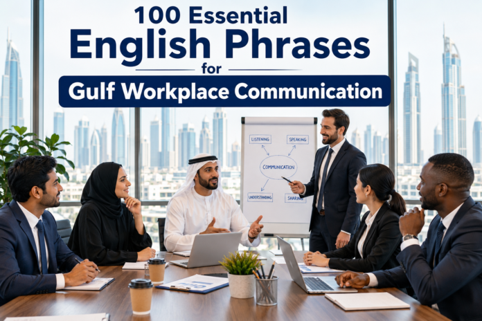 100 Essential English Phrases for Gulf Workplace Communication part 2 English Phrases for Gulf Workplace Communication used by professionals working in UAE, Qatar, Saudi Arabia, and GCC offices